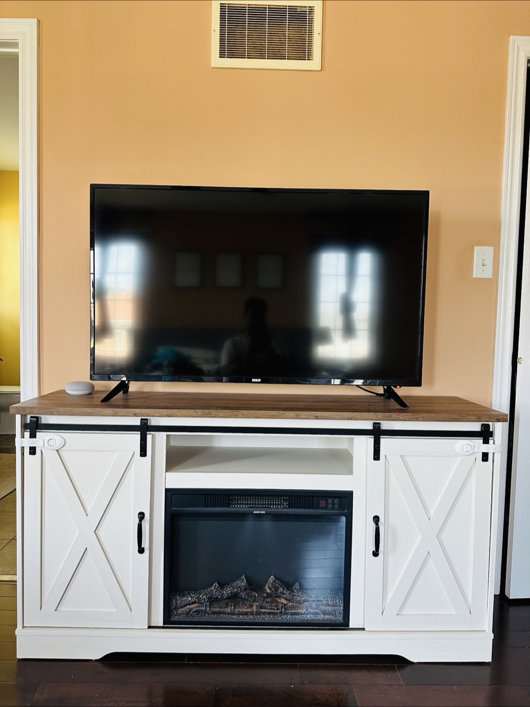 White TV Stand with Electric Fireplace