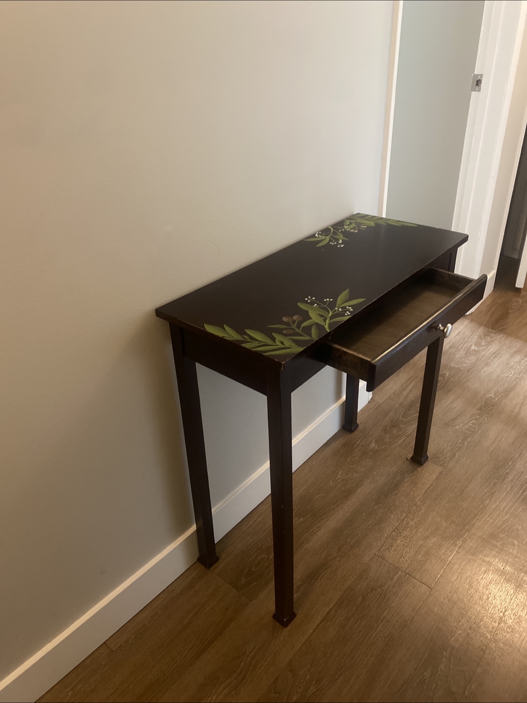 Dark Brown Console Table with Hand-Painted Floral Design - photo 2