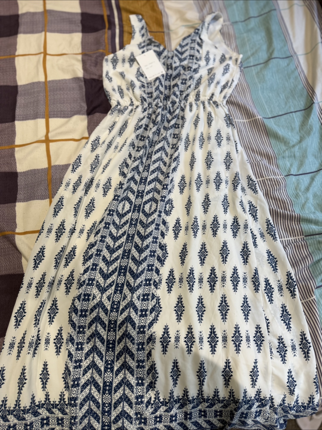 White & Blue Patterned Sundress - Size S - photo 2