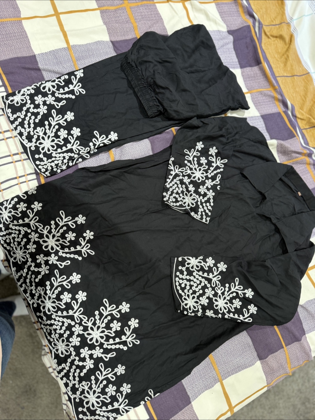 Black Embroidered Women's cord set