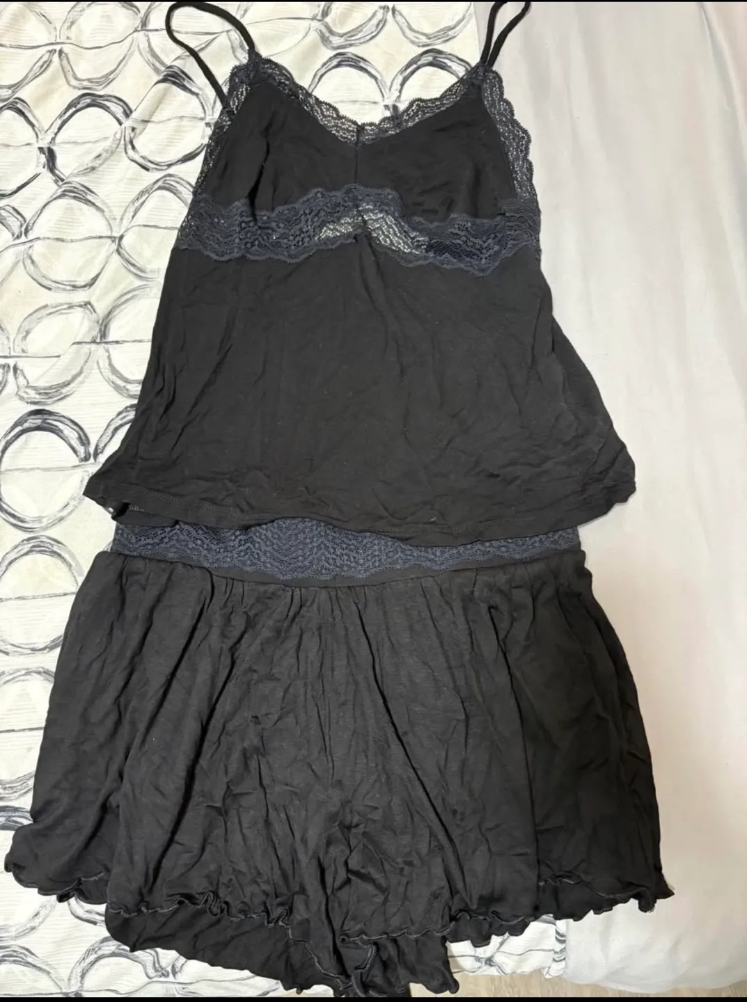 Black Lace Trim Cami & Shorts PJ Set thumbnail