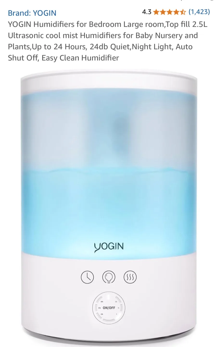 YOGIN Ultrasonic Cool Mist Humidifier thumbnail