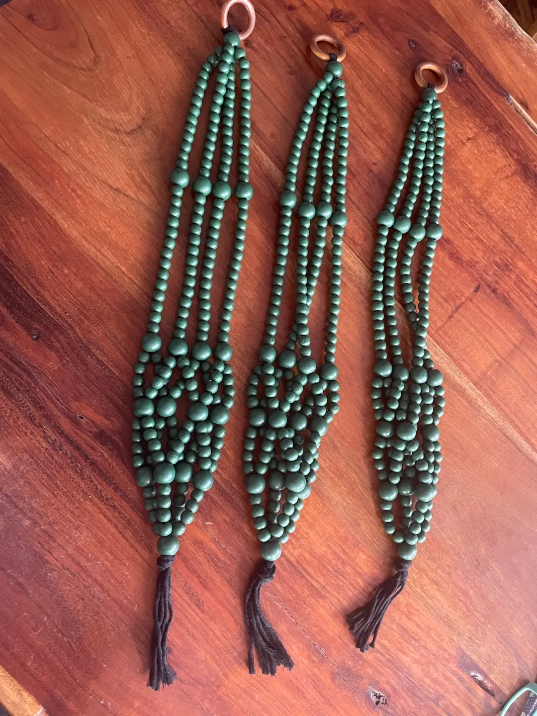 3 Green Wooden Beaded Plant Hangers image indicator(3)