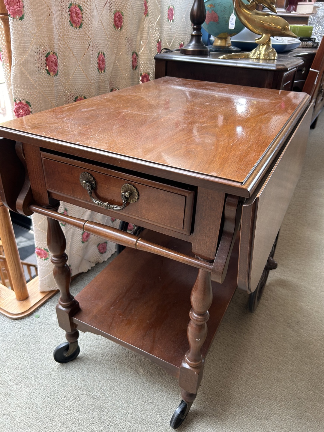Vintage Drop Leaf rolling Tea Cart