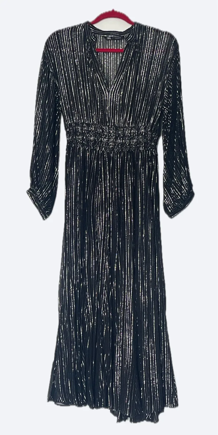 Zara Black & Silver Striped Dress - Size M image indicator(2)