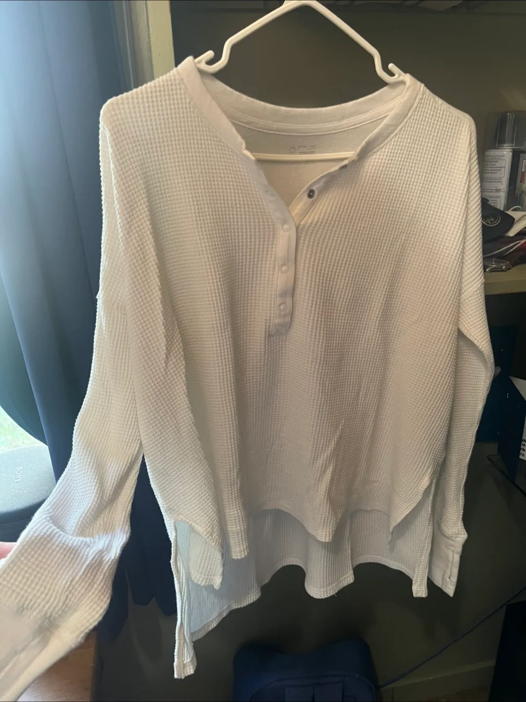 Aerie White Waffle Knit Henley Shirt thumbnail