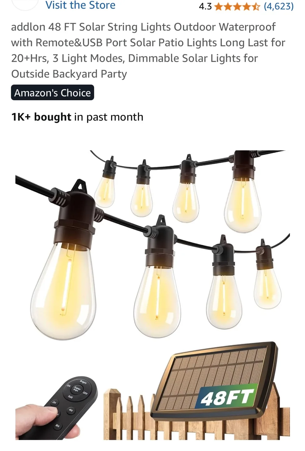 Addlon 48 FT Solar String Lights - Waterproof thumbnail