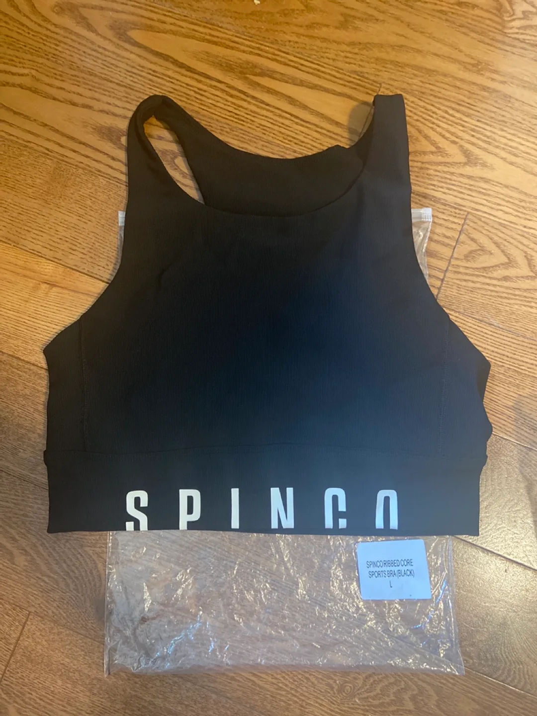 NEW * Spinco Ribbed Core Sports Bra - Black, Size L thumbnail