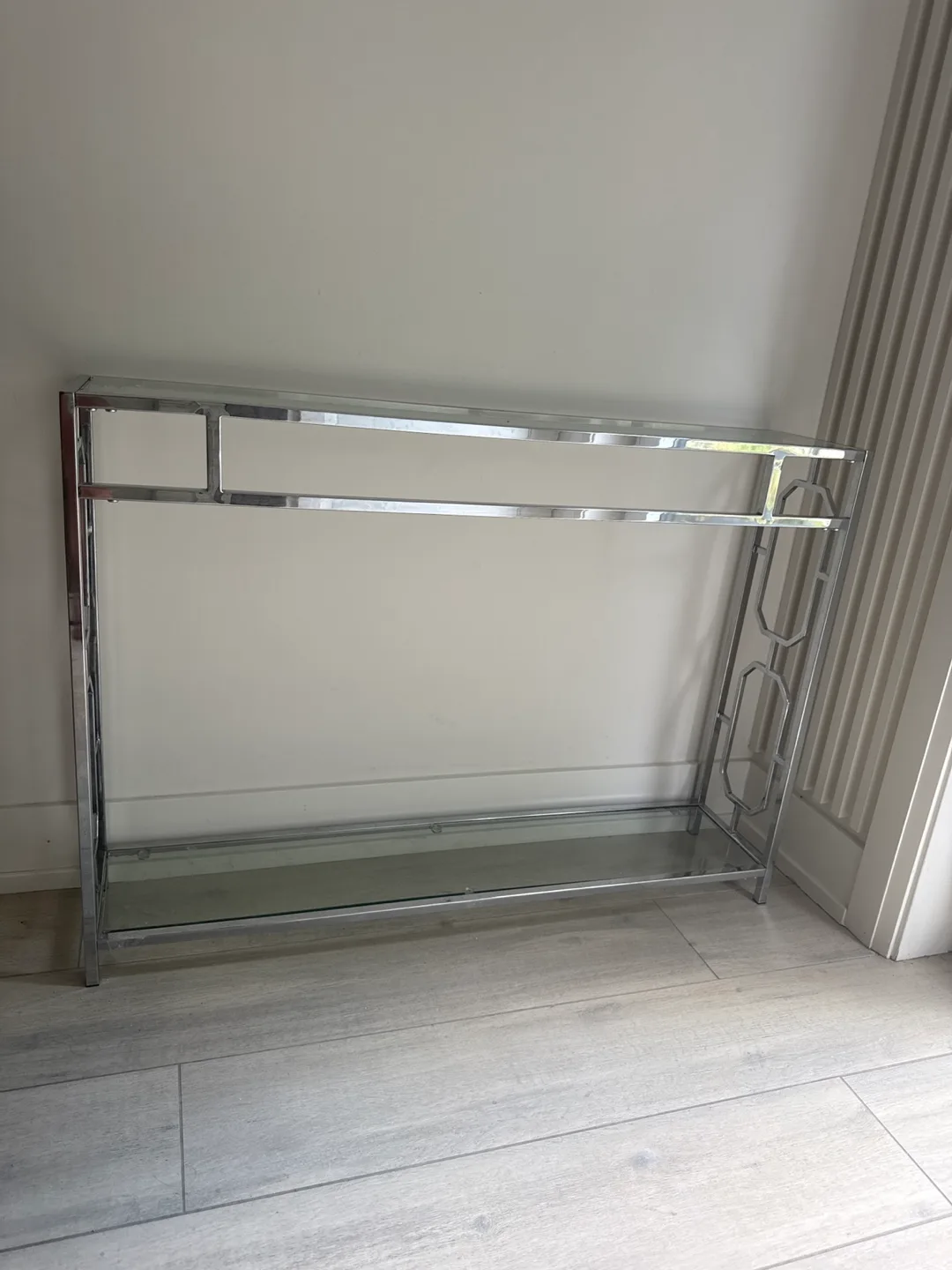 Silver Console Table with Glass Shelves thumbnail