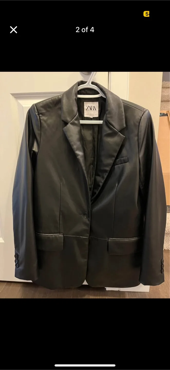 Zara Black Faux Leather Blazer - Size XS image indicator(2)