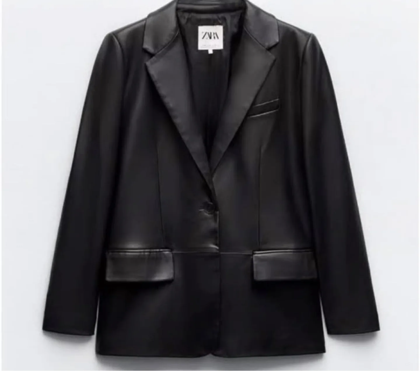 Zara Black Faux Leather Blazer - Size XS thumbnail