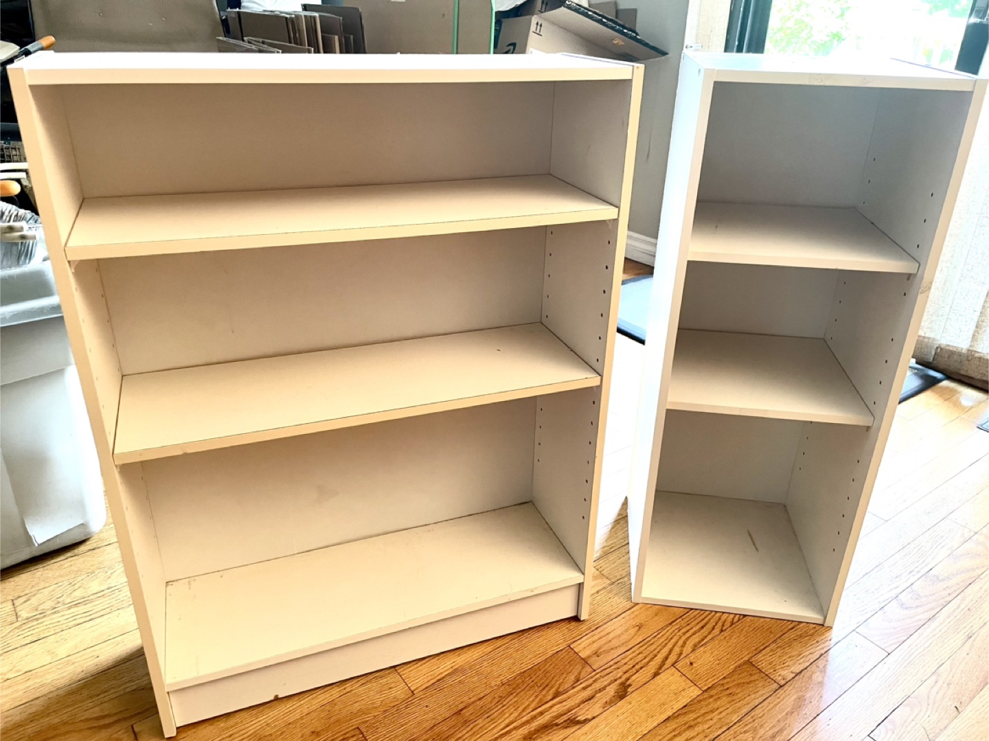 Pair of White Bookshelves $25 for both.