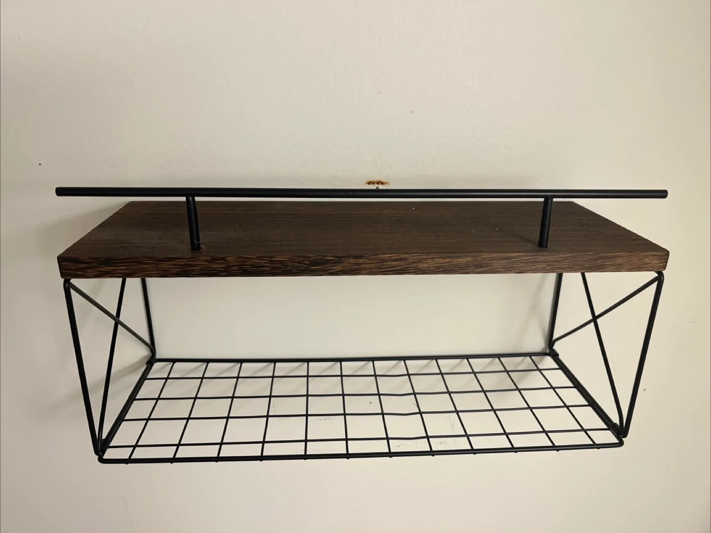 Wire Basket Wall Shelf - Wood & Metal thumbnail
