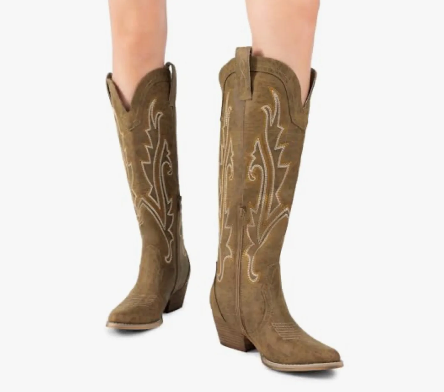 Brown Embroidered Mid Calf Cowboy Boots Women's Size 8 image indicator(4)
