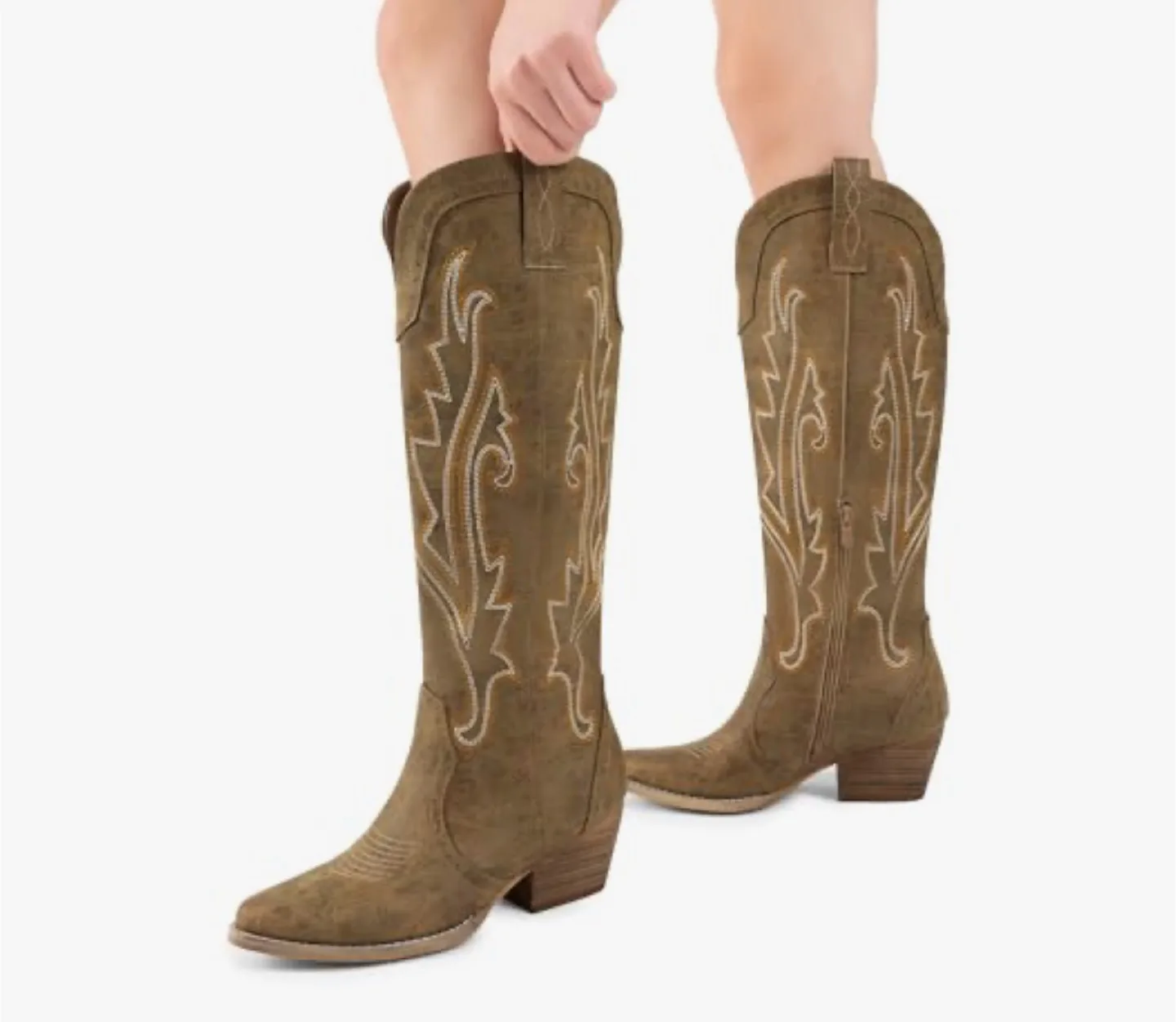 Brown Embroidered Mid Calf Cowboy Boots Women's Size 8 image indicator(3)