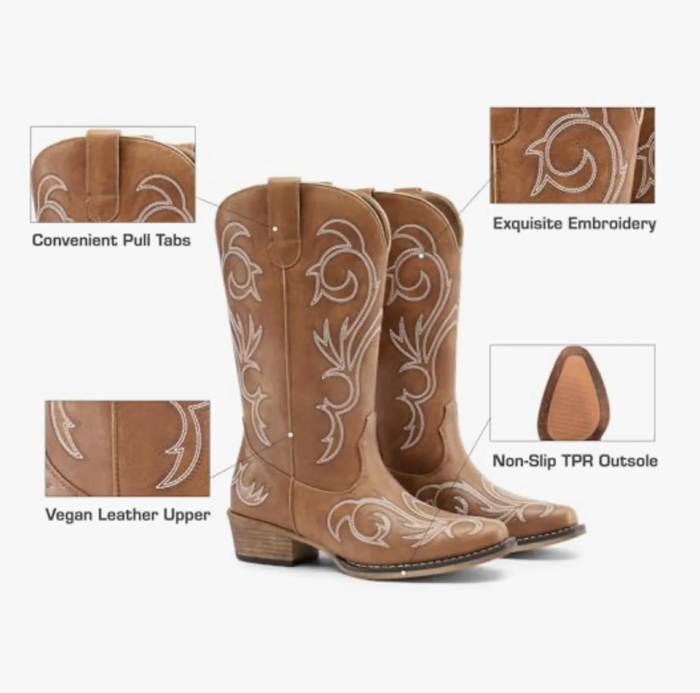 Brown Embroidered Mid Calf Cowboy Boots Women's Size 8 image indicator(6)