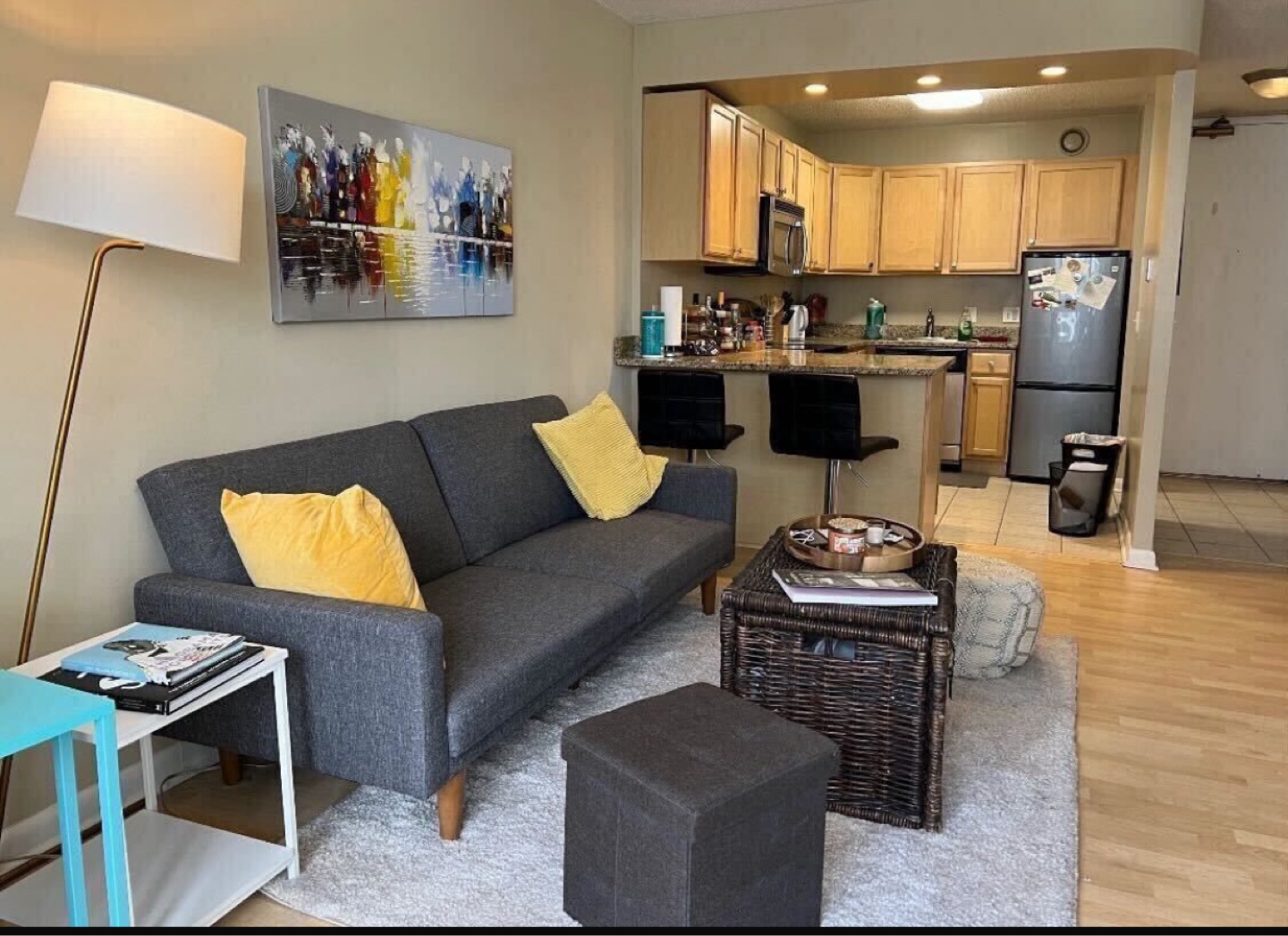 Gray Sofa with Yellow Pillows