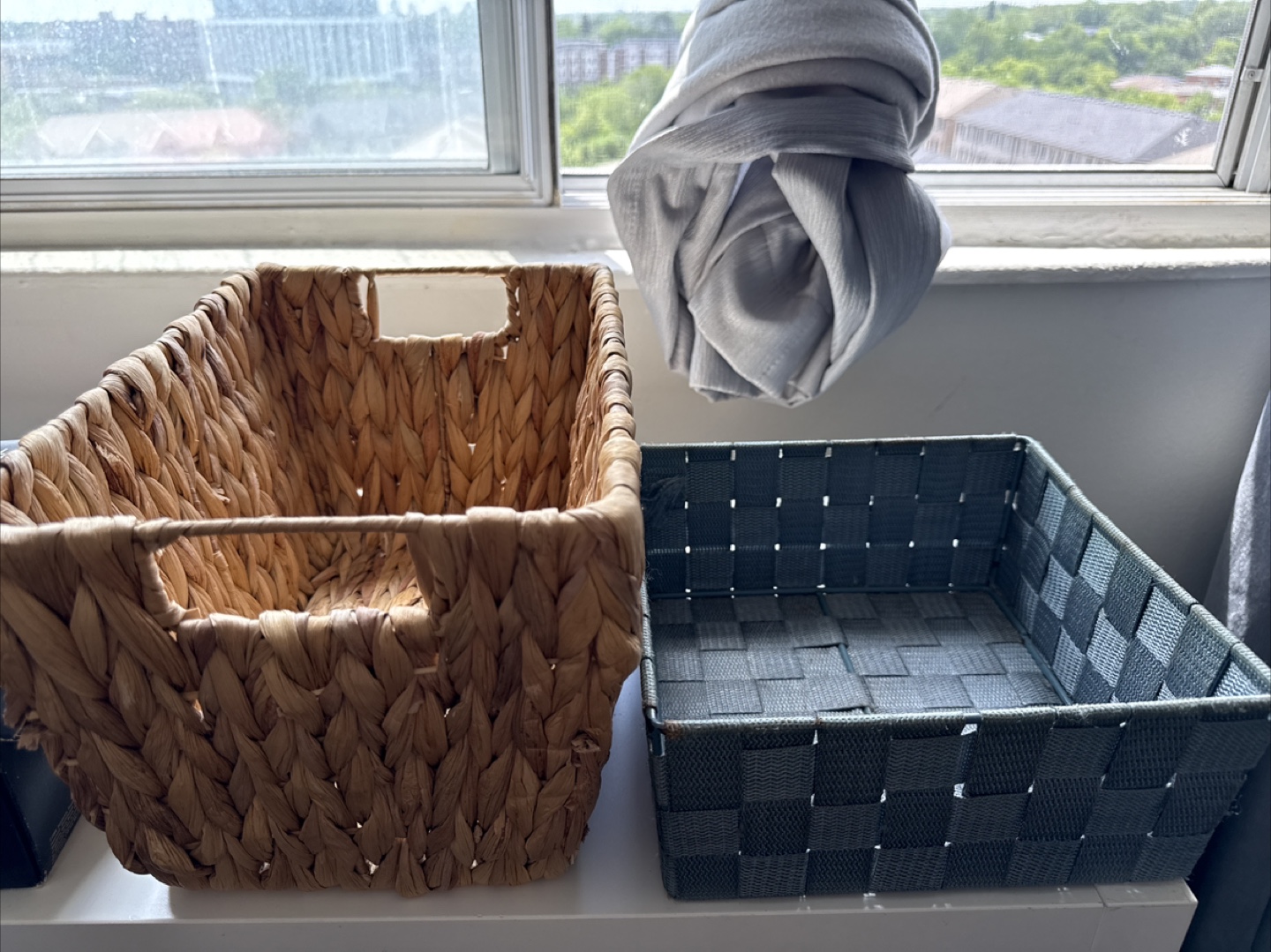 Wicker and Blue Storage Baskets