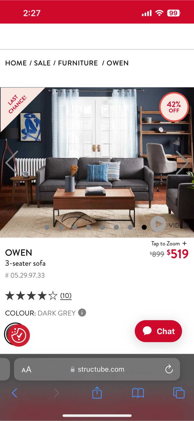 Structube Owen 3-Seater Sofa - Dark Grey - photo 2