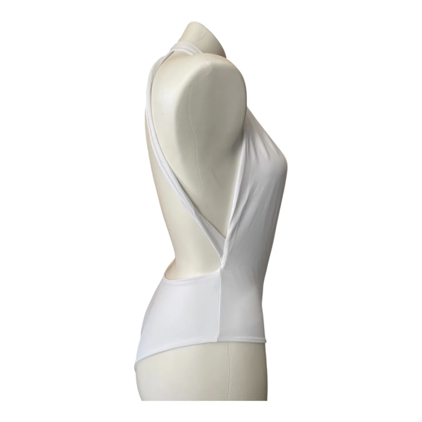 NWT White Halter Neck Plunge One Piece Cut Out Swimsuit Small image indicator(4)