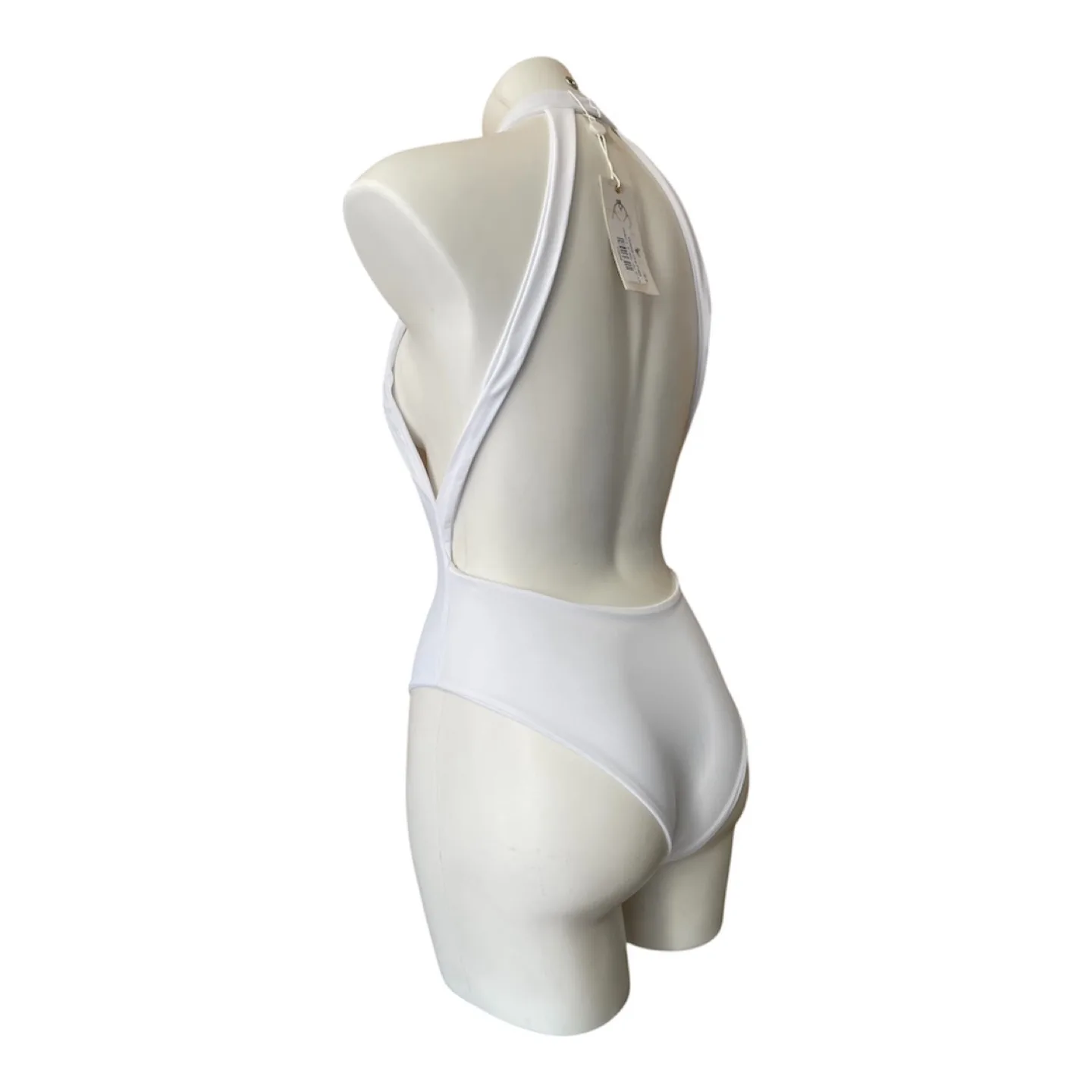 NWT White Halter Neck Plunge One Piece Cut Out Swimsuit Small image indicator(7)