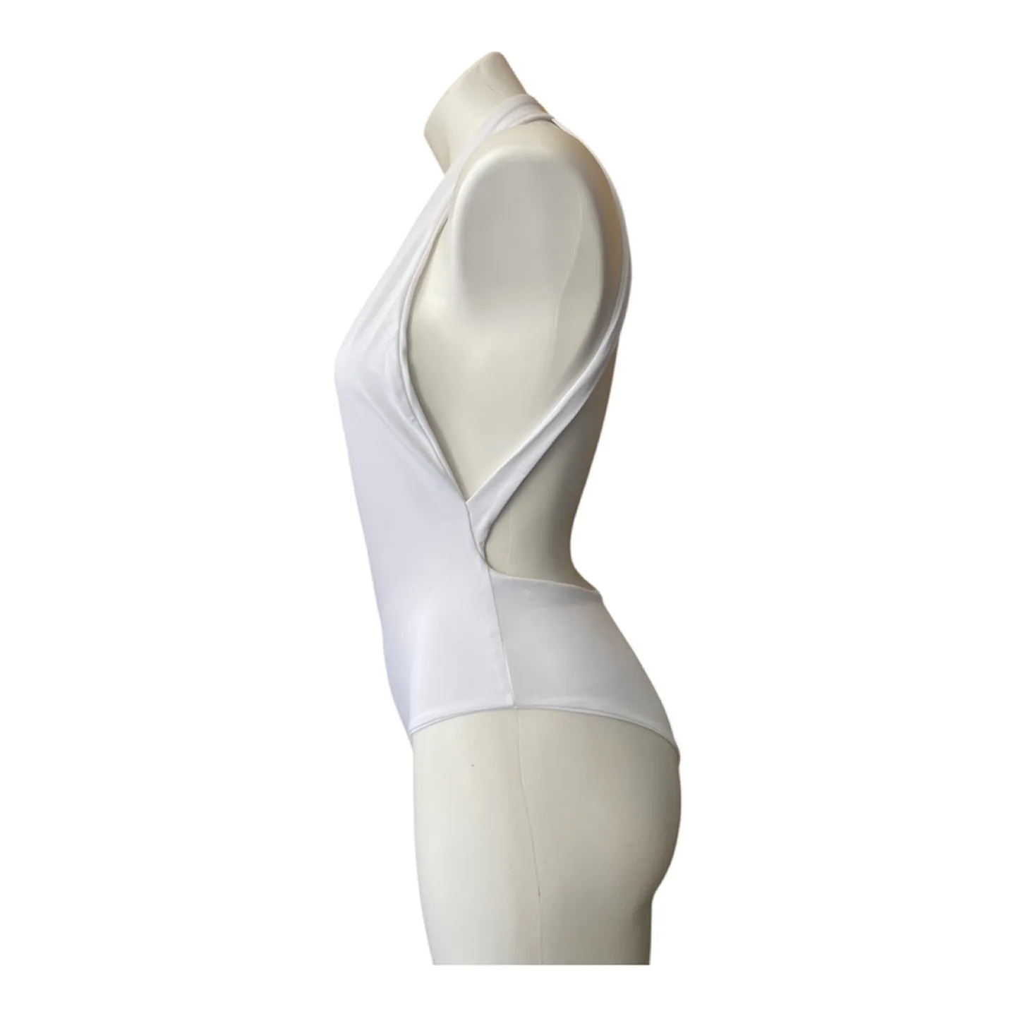 NWT White Halter Neck Plunge One Piece Cut Out Swimsuit Small image indicator(8)