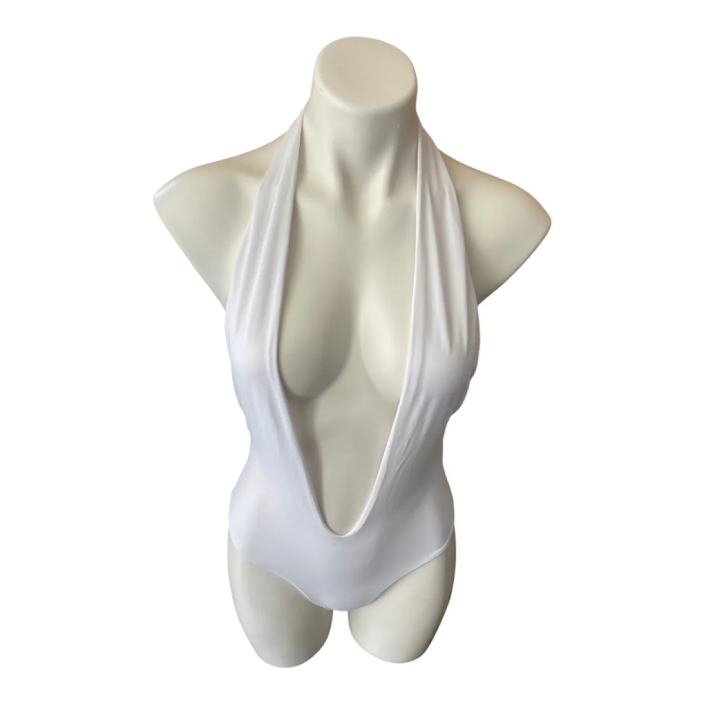 NWT White Halter Neck Plunge One Piece Cut Out Swimsuit Small image indicator(9)
