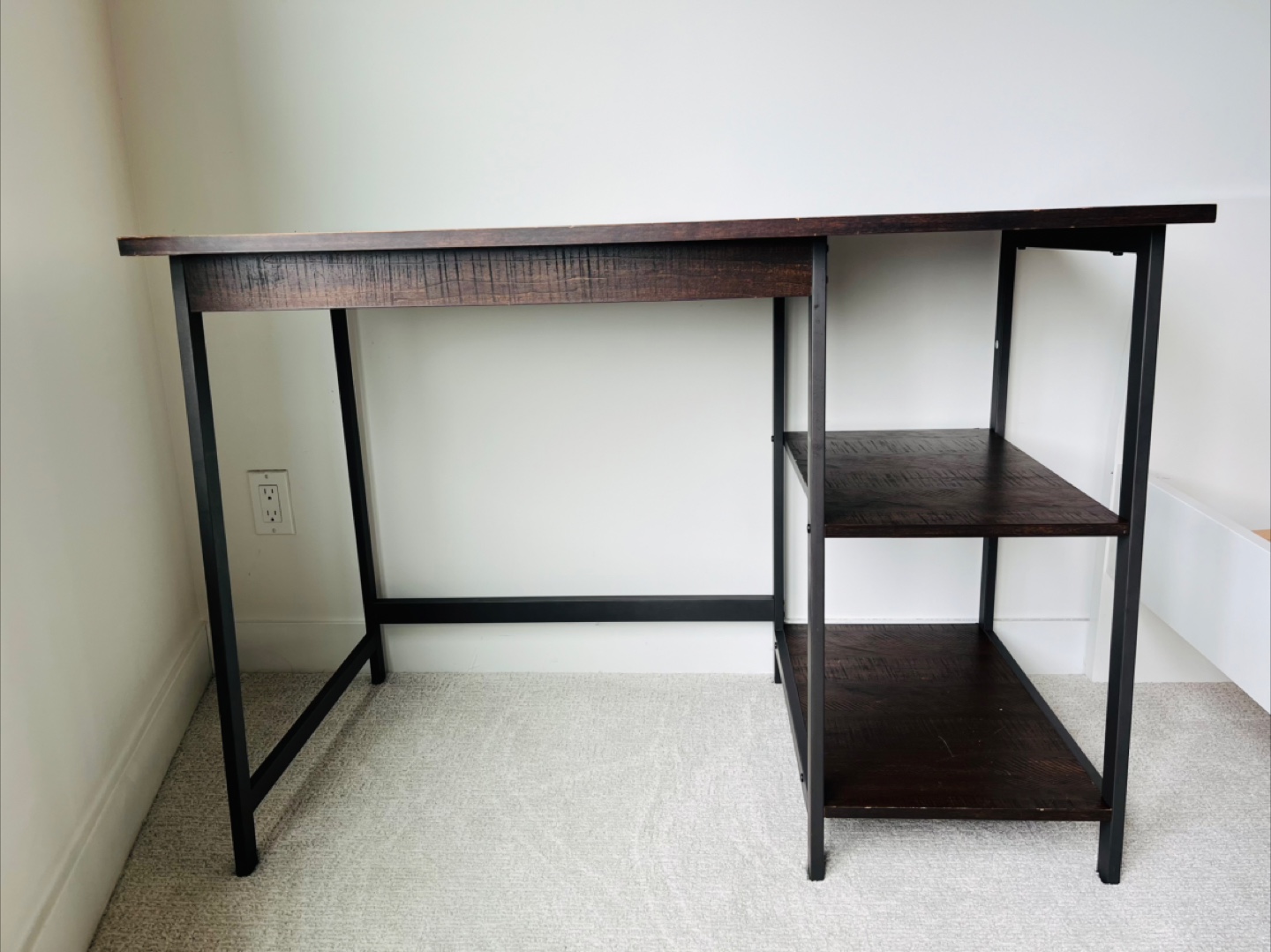 Dark Wood & Metal Desk table with Shelves
