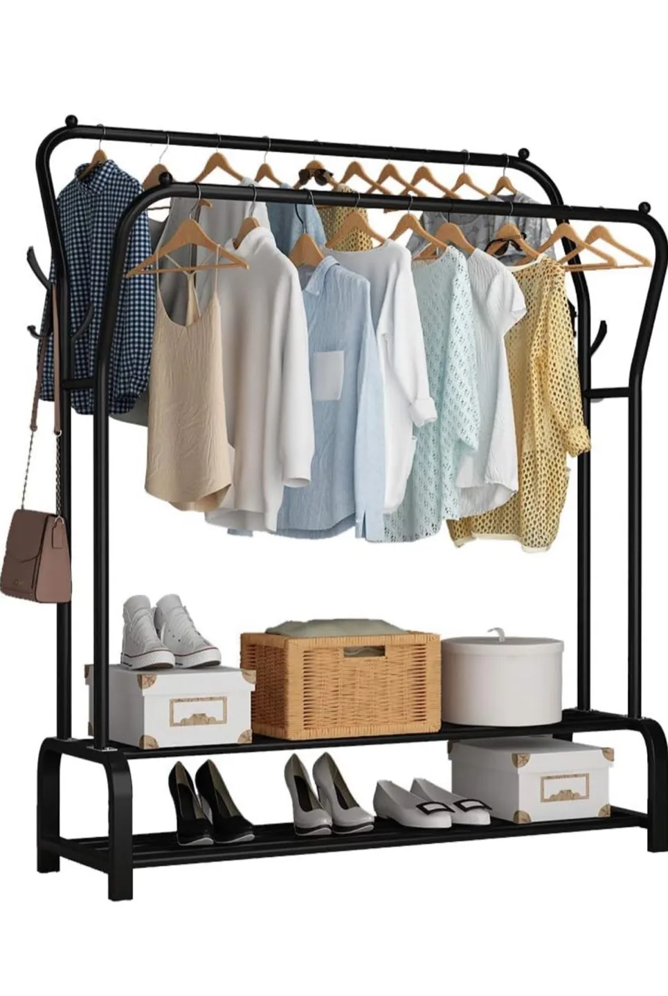 Double Rod Clothes Rack - Black thumbnail
