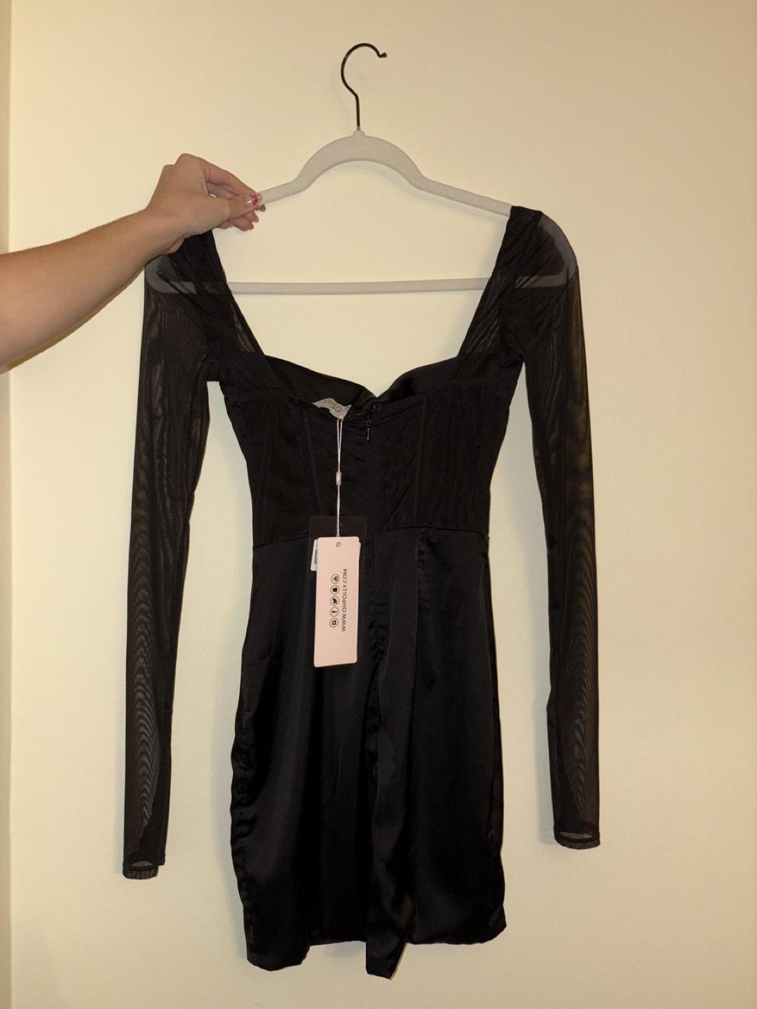 NWT Oh Polly Long Sleeve Mesh Mini Dress in Black - photo 5