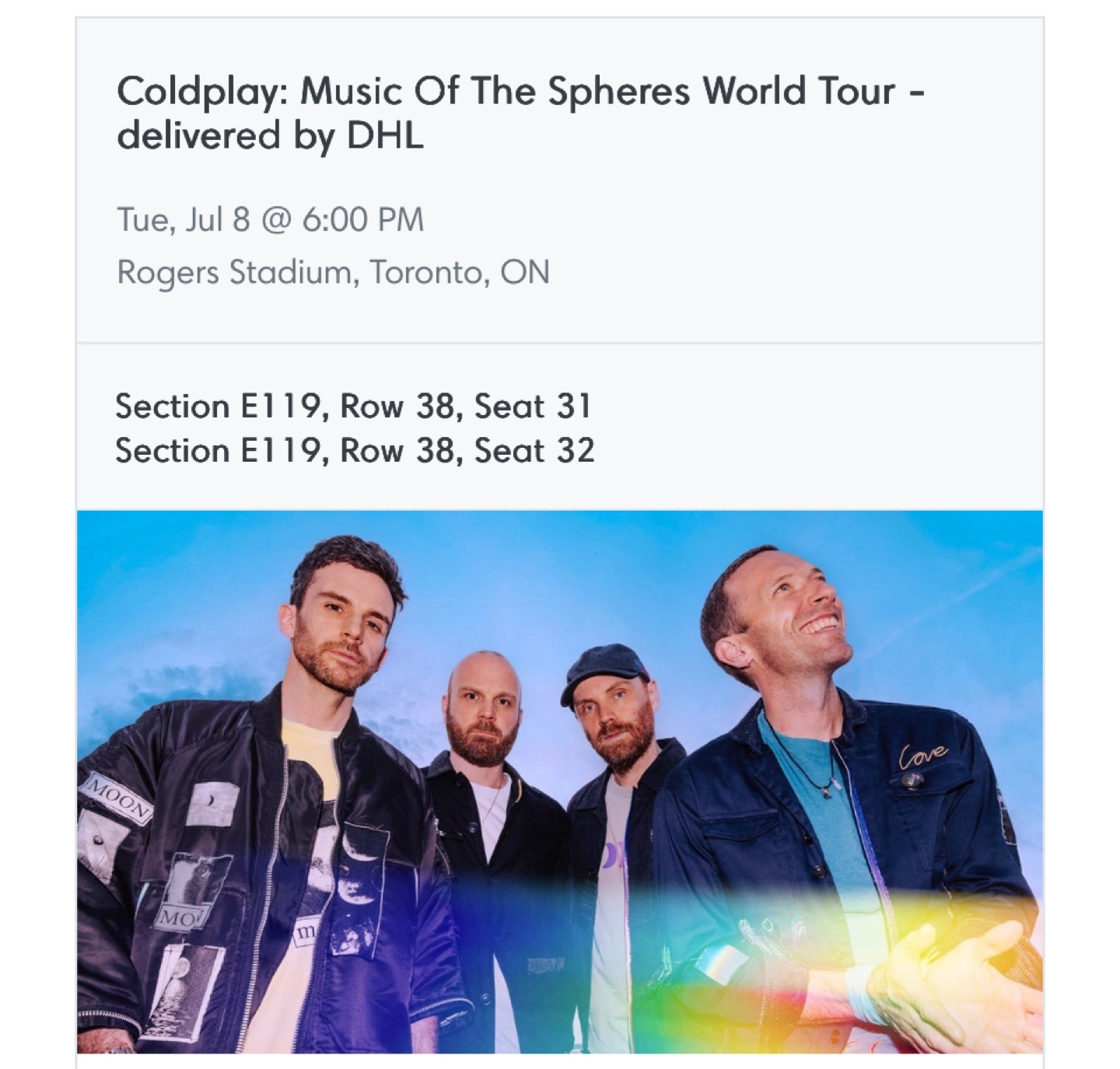 Coldplay Toronto Concert Tickets - July 8