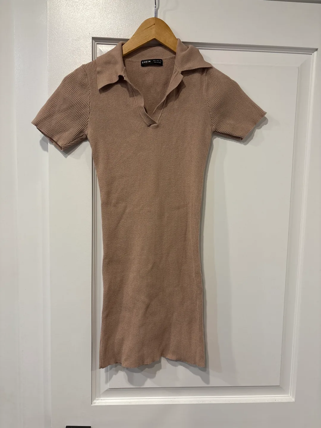 Shein Beige Ribbed Mini Dress - Size S thumbnail
