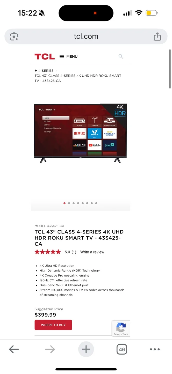 TCL 43" Roku 4K Smart TV and floating TV stand image indicator(3)