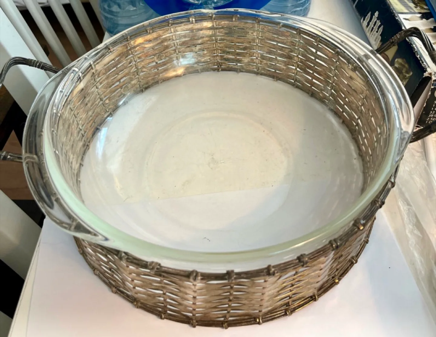 Vintage Glass Bowl with Silver Metal Basket image indicator(2)