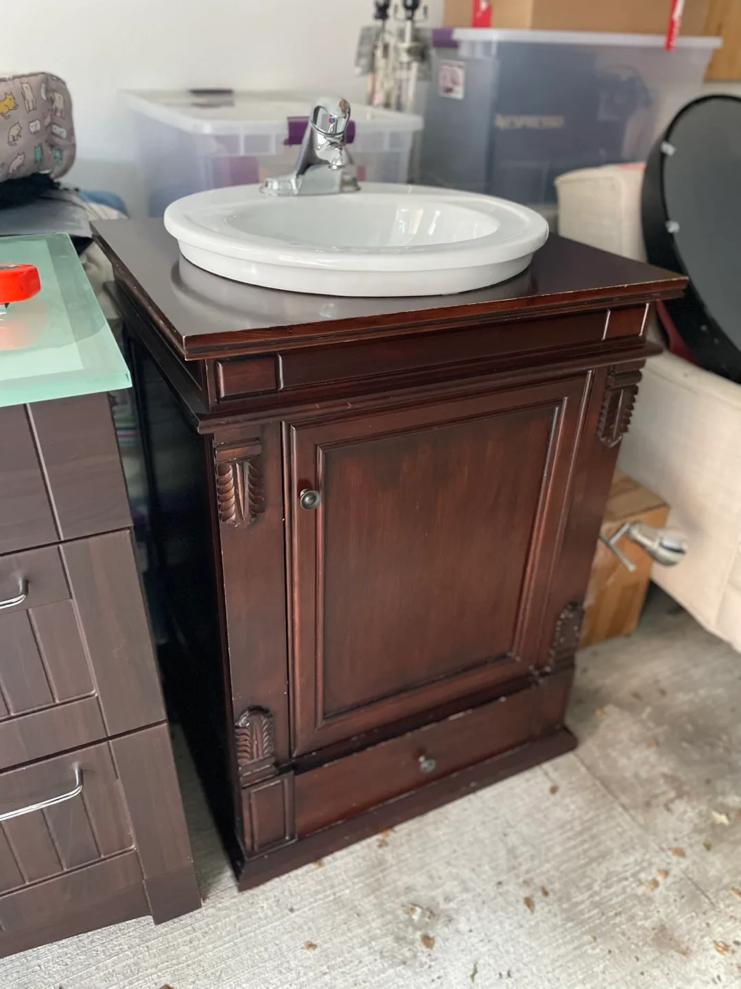 Bathroom Vanity with Sink - Dark Wood thumbnail
