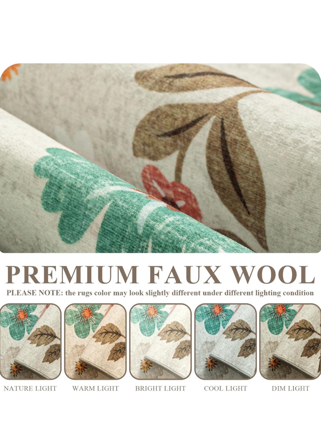 Floral Faux Wool Area Rug 8ft x 10ft,Beige/Green Multi Rug - photo 3