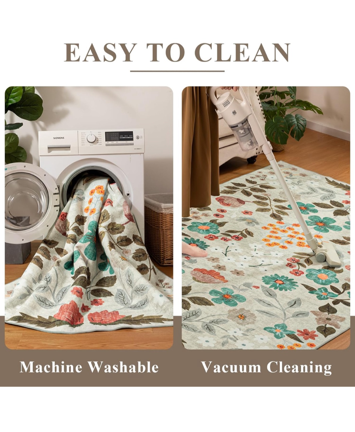 Floral Faux Wool Area Rug 8ft x 10ft,Beige/Green Multi Rug - photo 4