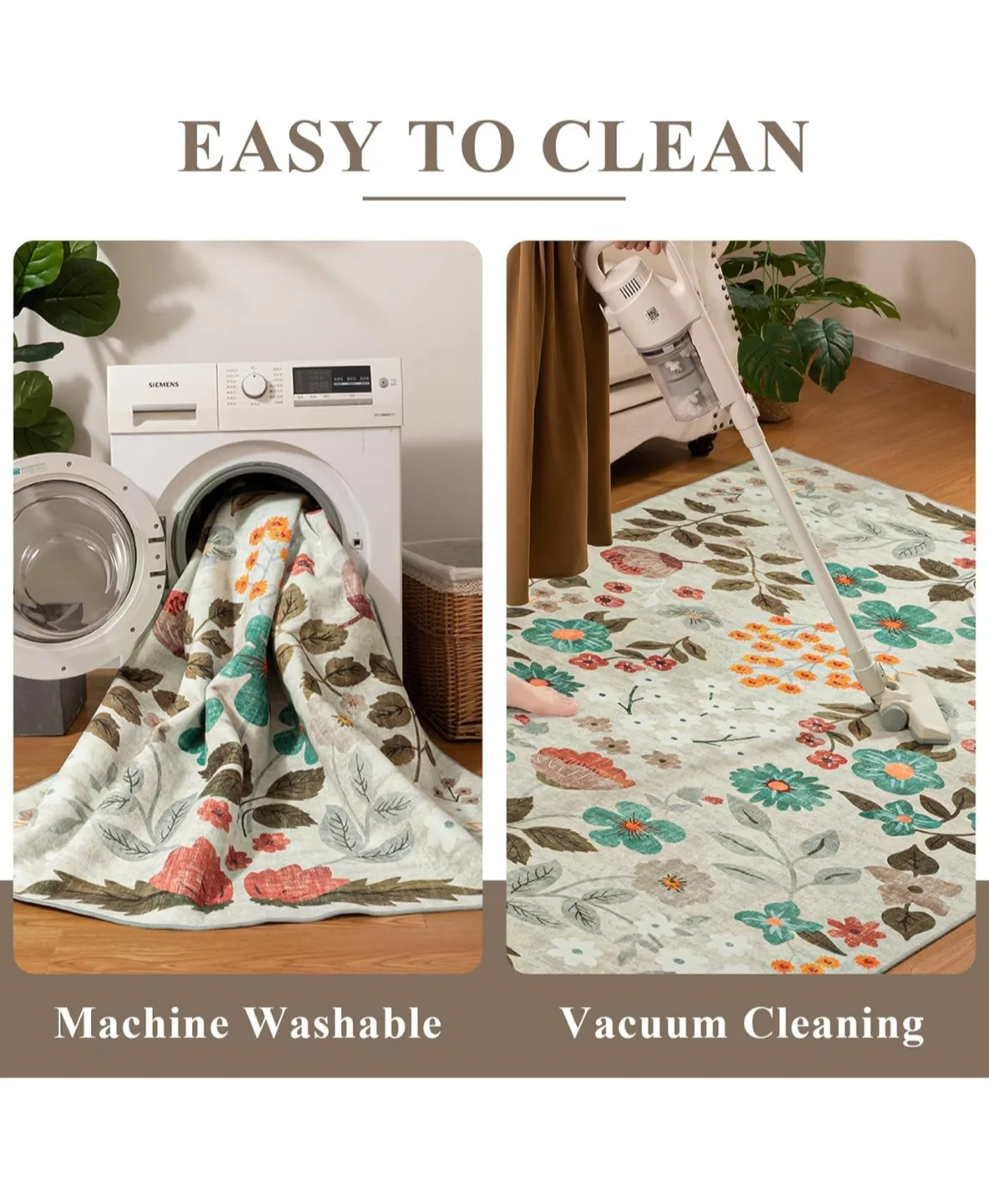 Floral Faux Wool Area Rug 8ft x 10ft,Beige/Green Multi Rug image indicator(4)