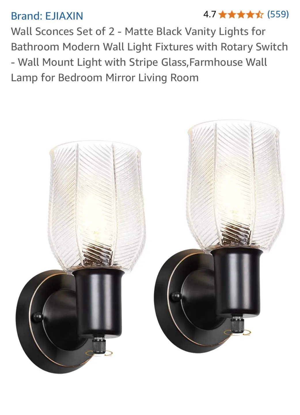 Ejiaxin Matte Black Wall Sconces (Set of 2) thumbnail