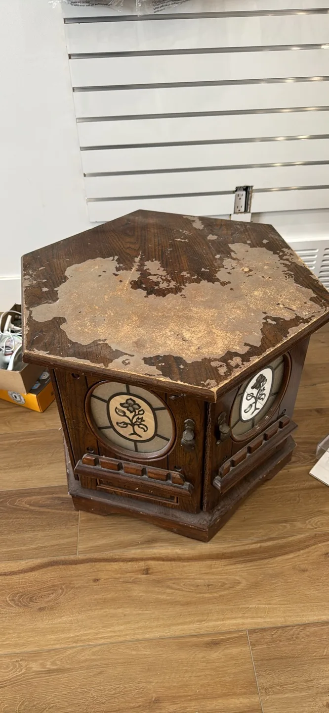 Vintage Wooden Hexagonal Side Table thumbnail