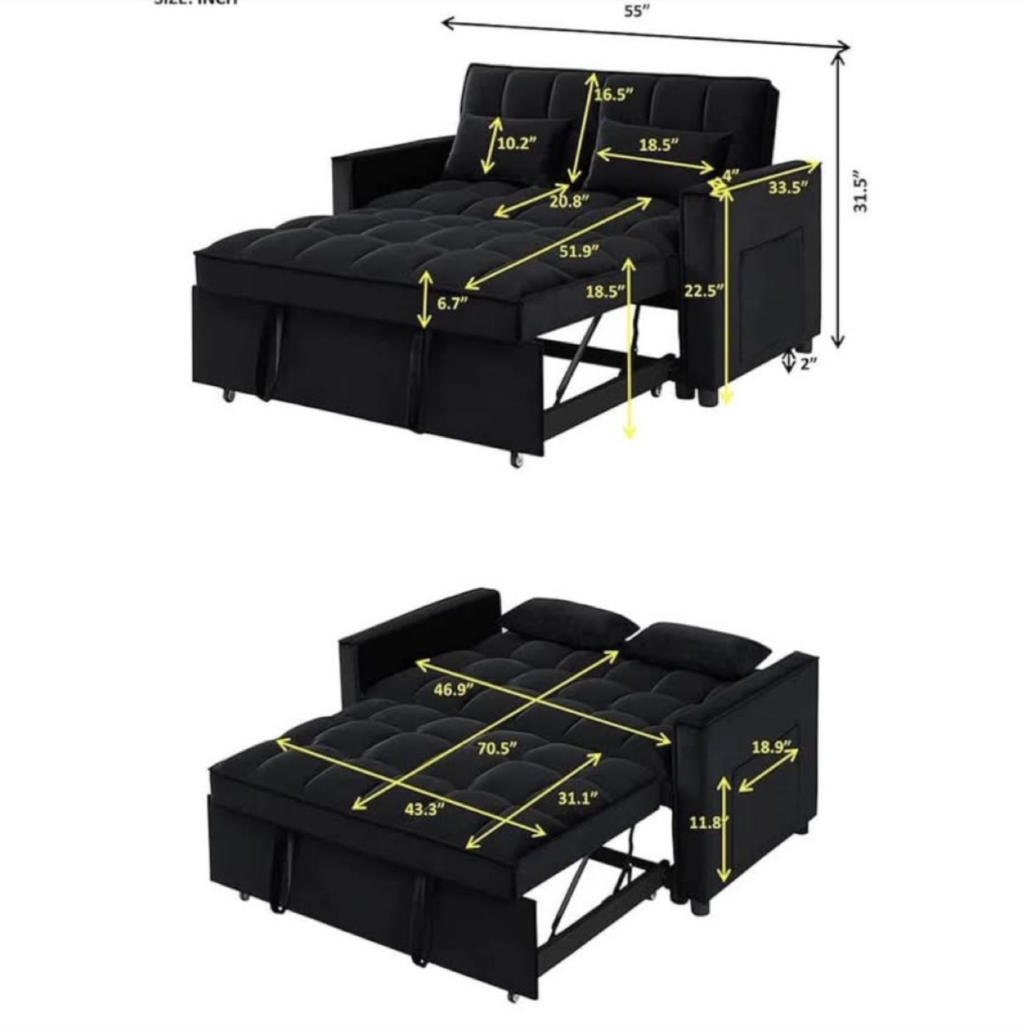 Black Sleeper Sofa Bed - Like New! - photo 4