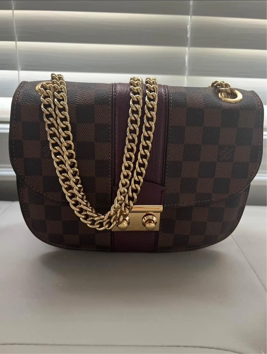 Women’s canvas and leather chain bag Damier  print image indicator(2)