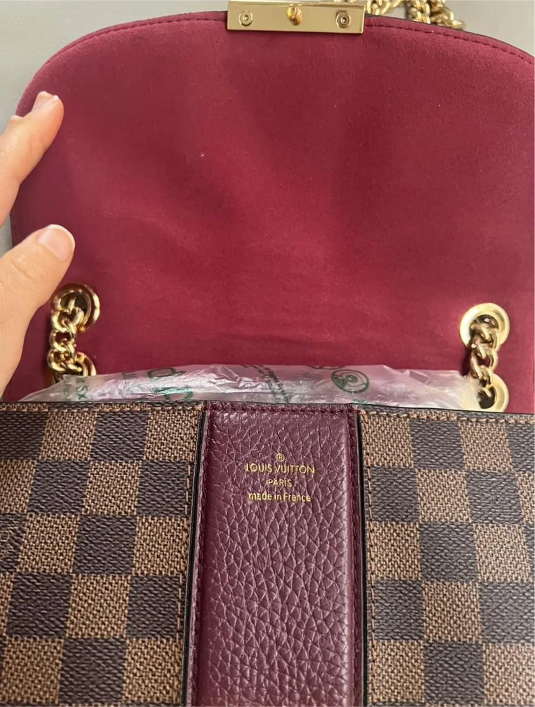 Women’s canvas and leather chain bag Damier  print image indicator(3)