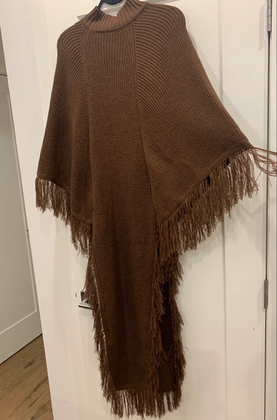Shein Brown Fringe Poncho - Size S thumbnail