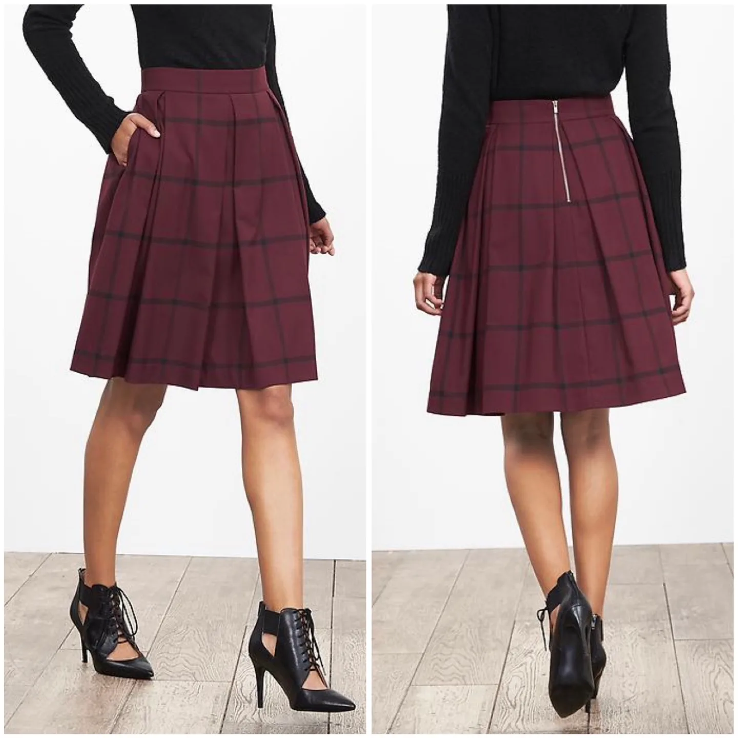 Banana Republic Windowpane Check Pleated Full Skirt thumbnail