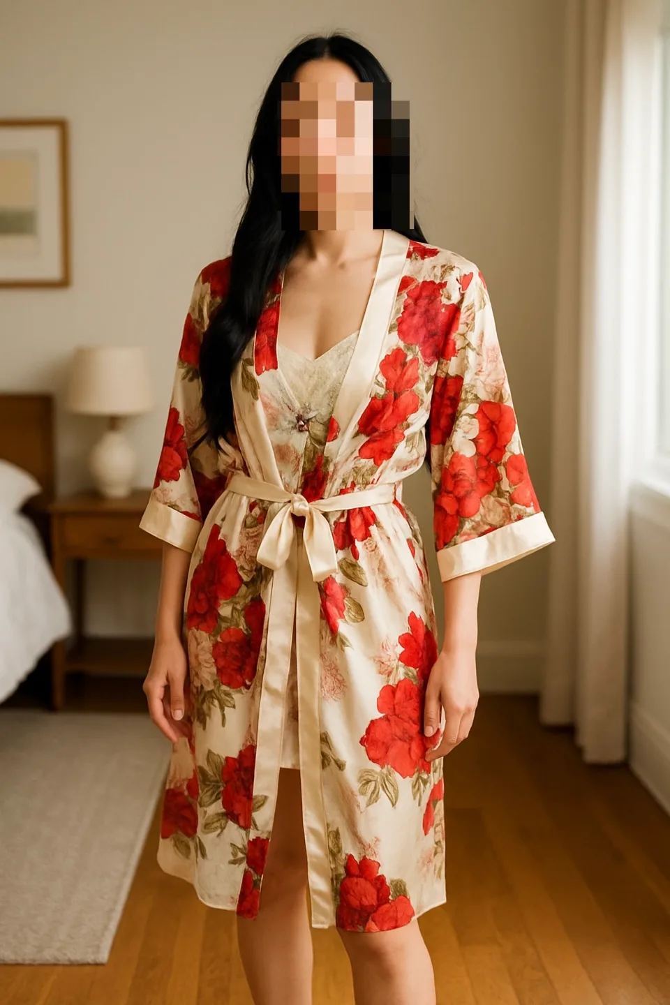 *Brand New* Women Floral Satin Robe and Slip Set thumbnail
