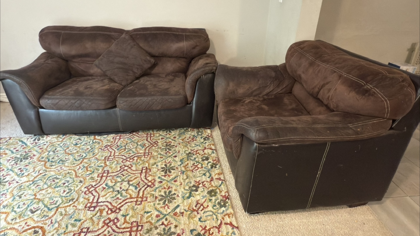 Brown Loveseat & Armchair Set - Free