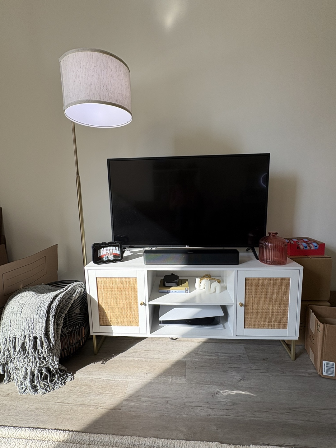 White & Rattan TV Stand/Console