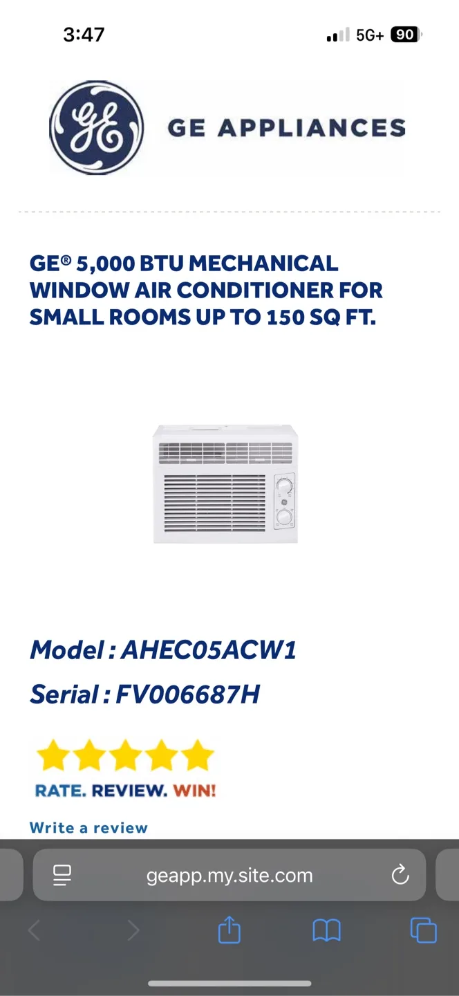 GE 5000 BTU Window Air Conditioner AHEC05ACW1 image indicator(3)