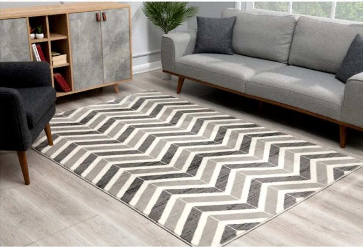 Chevron Pattern Outdoor Rug - Grey & White, 250x300 cm thumbnail